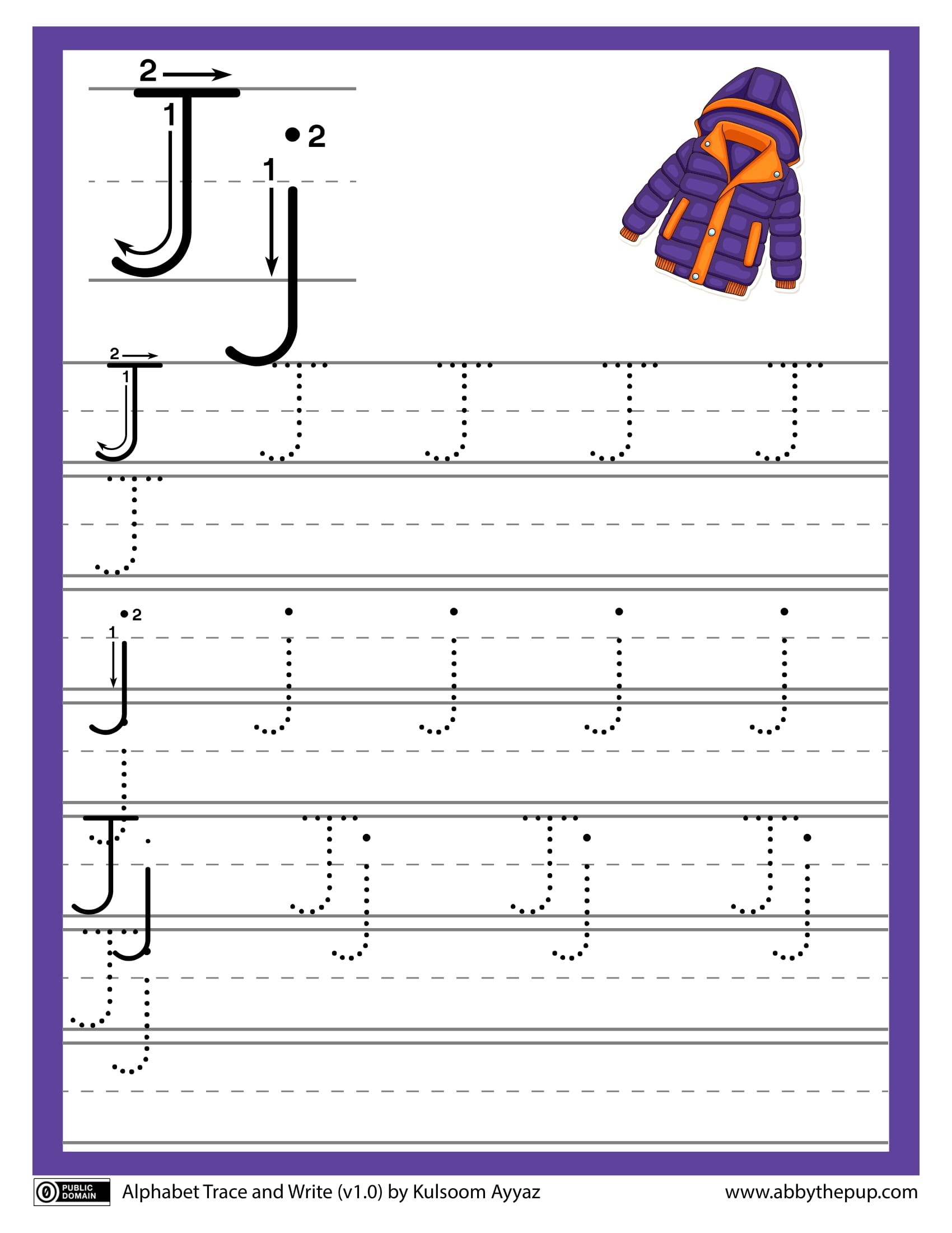 letter j alphabet trace and write worksheet free printable puzzle games