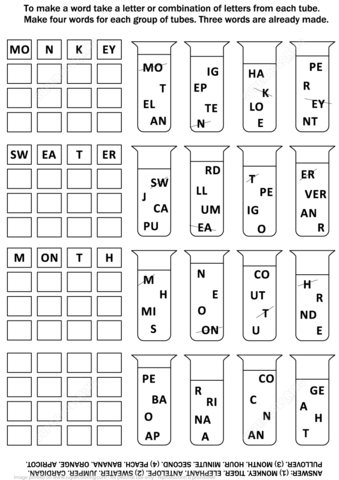 make four words for each group of tubes puzzle free printable puzzle