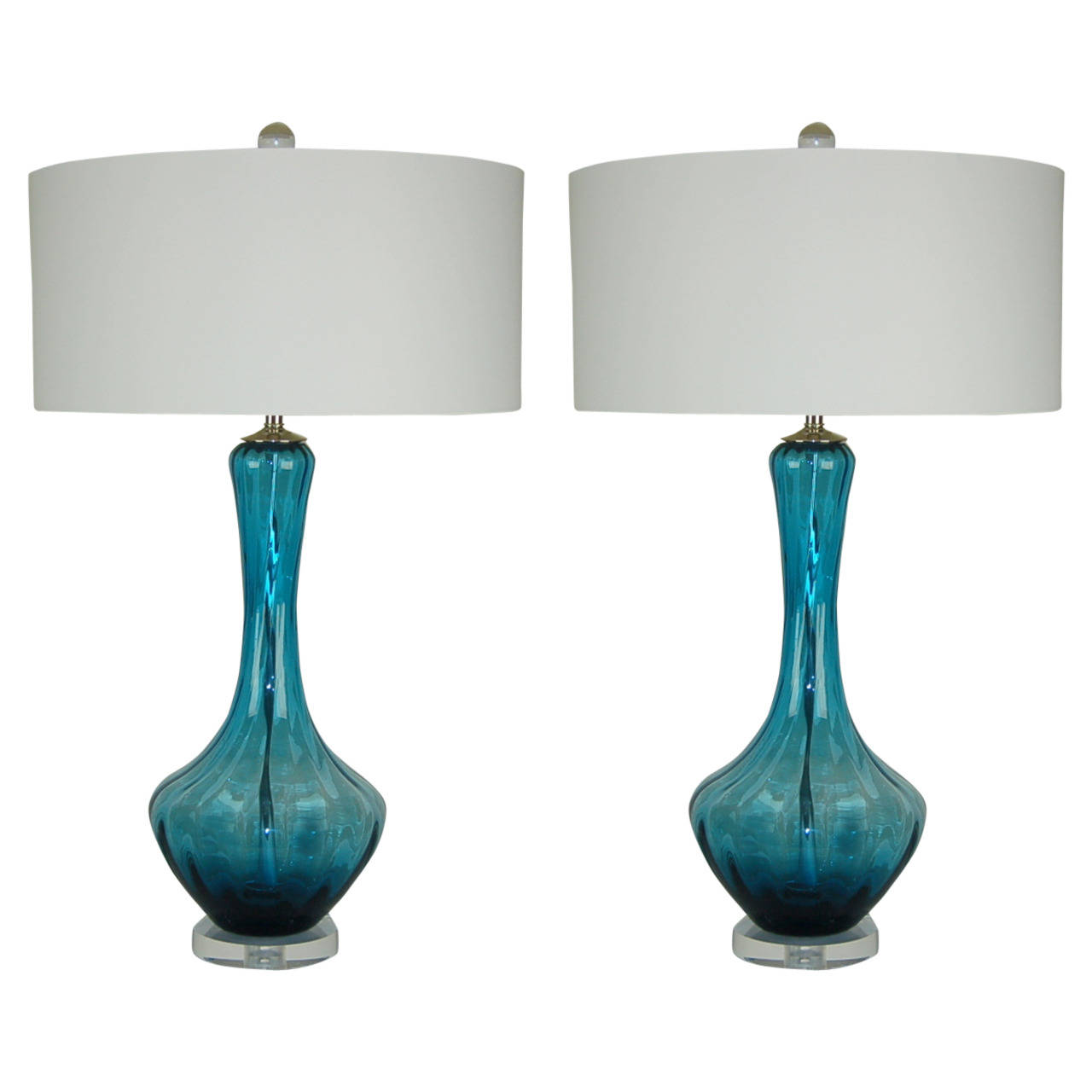 Vintage Italian Petticoat Glass Table Lamps Teal Blue Swank Lighting