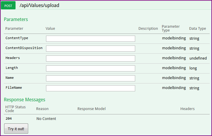 How to upload file via Swagger in ASP.NET Core Web API