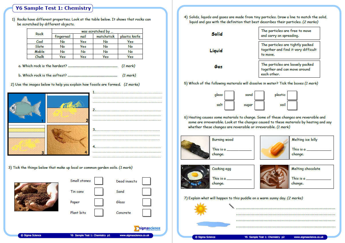 year 6 science assessment sample chemistry test with answers teachwire