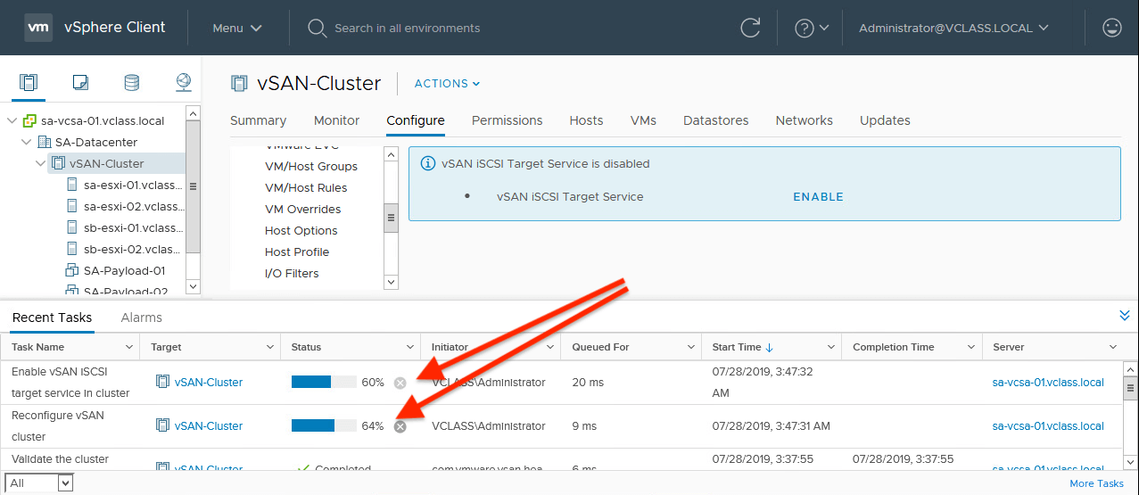 Check status VMware vSAN iSCSI Target Service