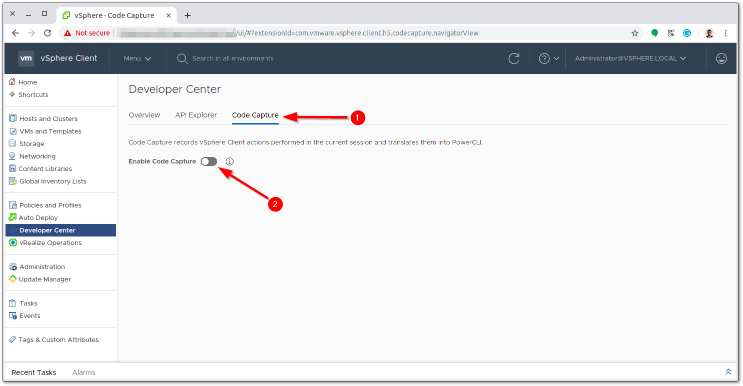 Developer Center Code Capture  enable