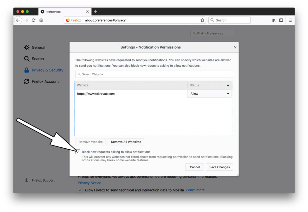 How to Block site Notifications in Firefox