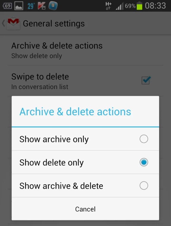 Enable Delete button in new Gmail Android app