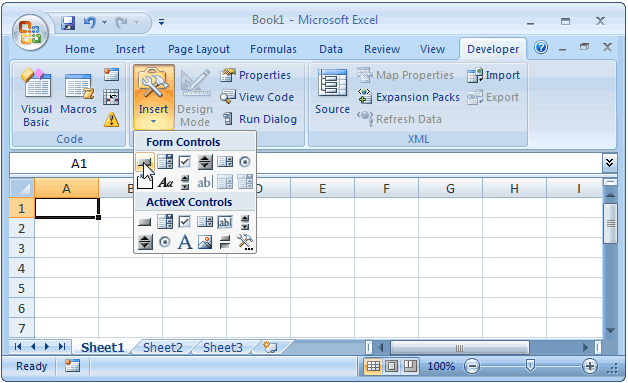 Now you should see the developer tab in the toolbar at the top of the screen. MS Excel 2007: Creating a button