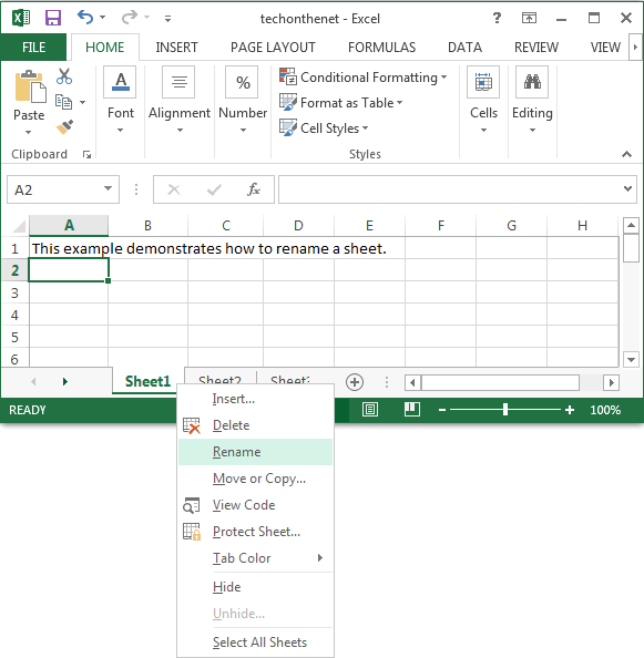 ms excel 2013 rename a sheet