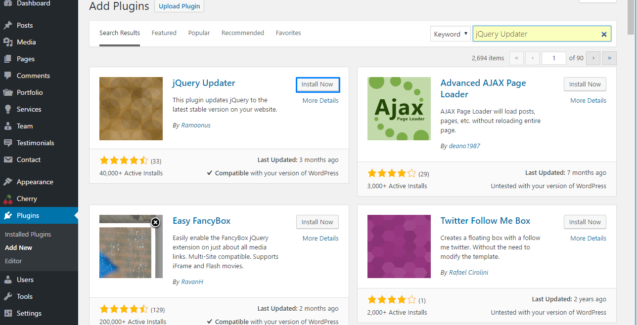 Select the plugins you wish to update · step 2: Wordpress How To Update Jquery Using Jquery Updater Plugin Template Monster Help