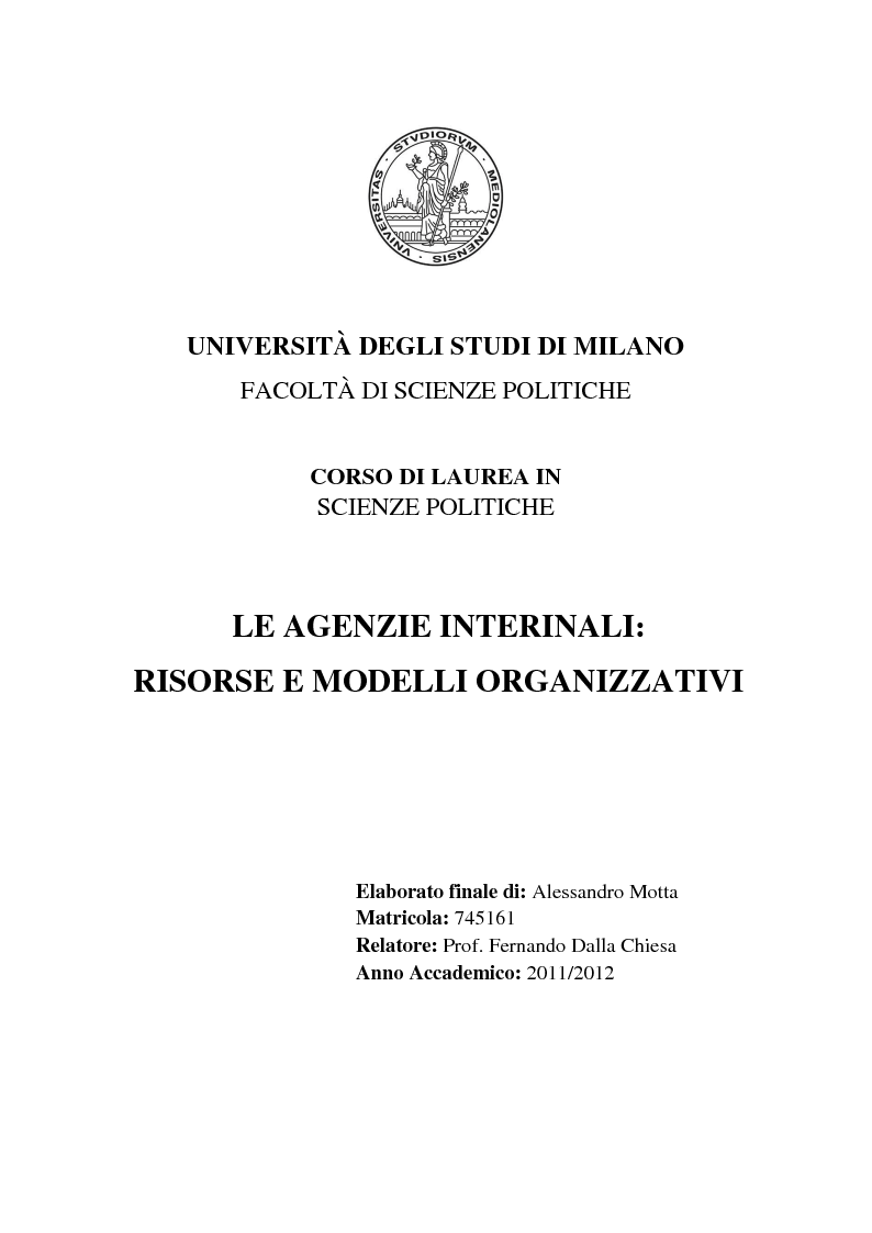 Le Agenzie Interinali: Risorse E Modelli Organizzativi - Preview - Pagina 1 Di 3 - Tesionline 1123_x_794_png