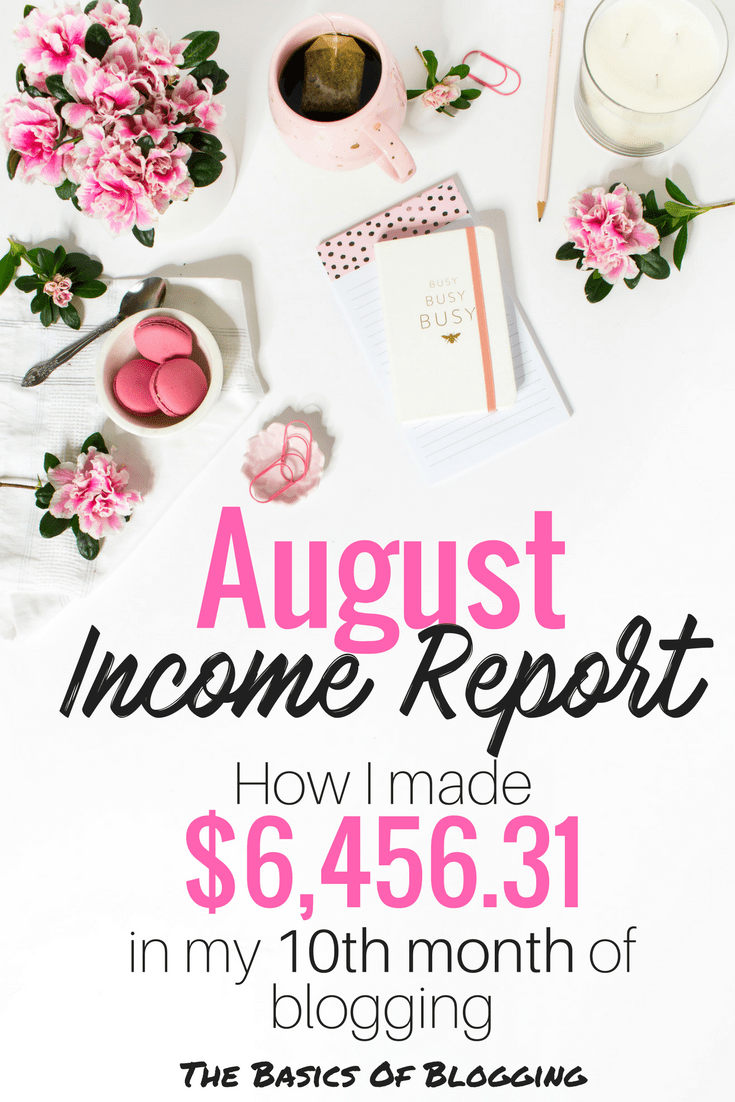 August Income Report from The Basics of Blogging. How I made over $6,400 in my 10th month of blogging!