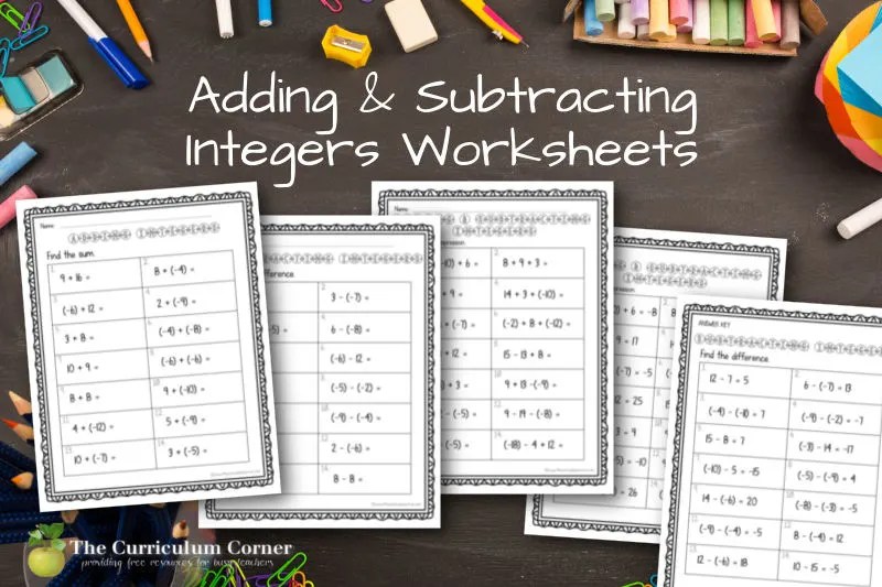 adding subtracting integers worksheets the curriculum corner 4 5 6