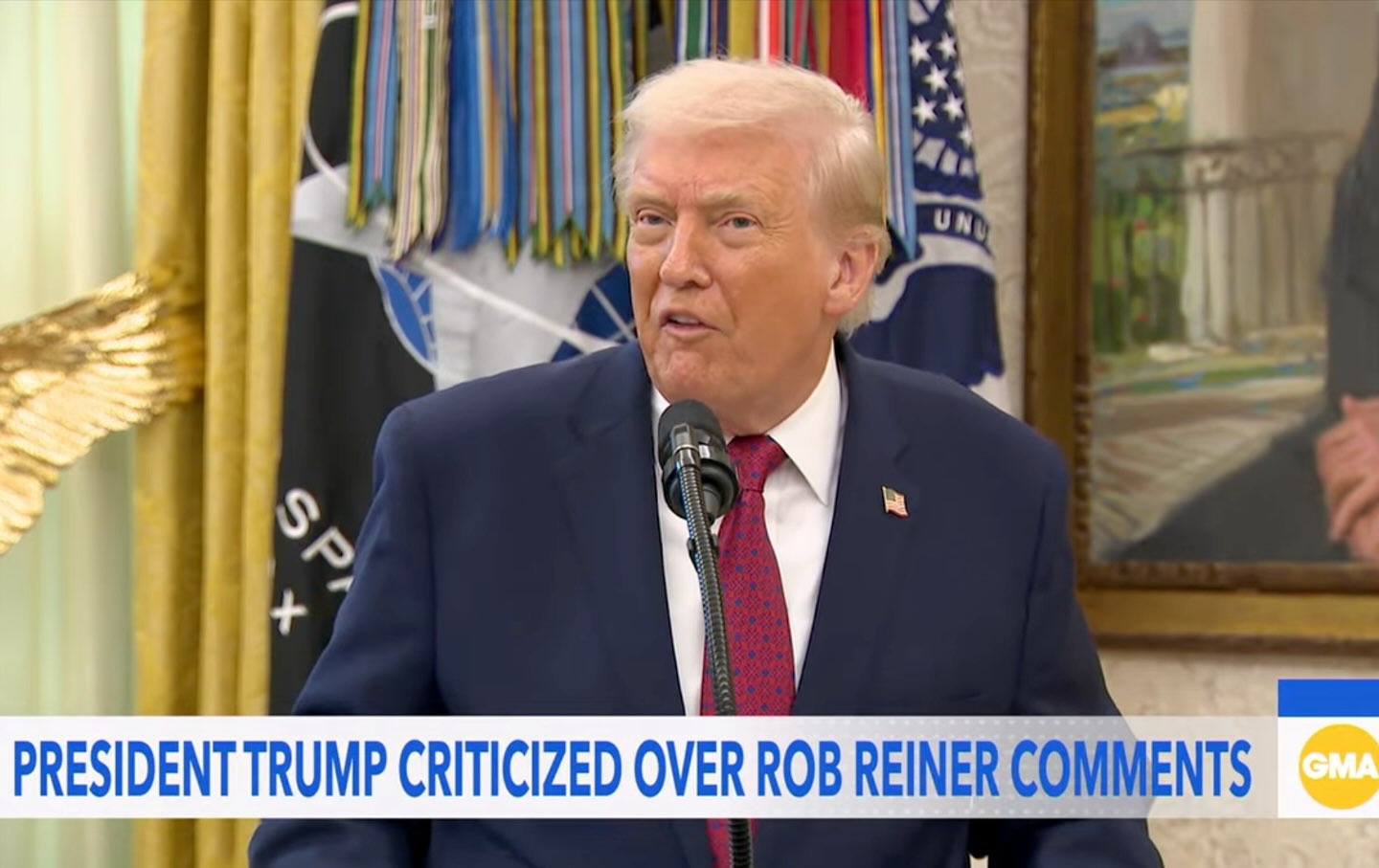 Screenshot of Good Morning America story on Donald Trump's Rob Reiner comments.