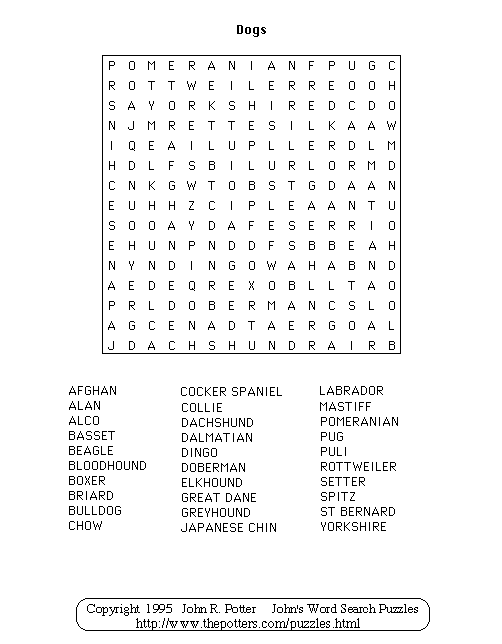 johns word search puzzles dogs