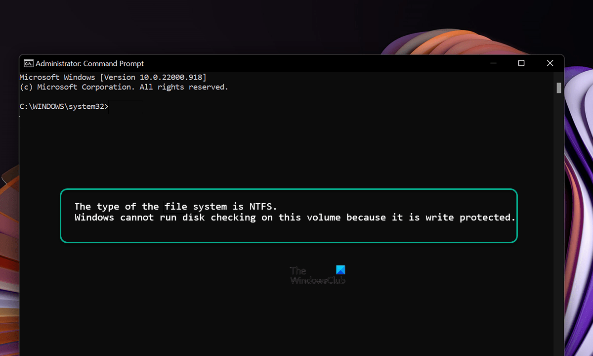 Windows cannot run disk checking on this volume because it is write