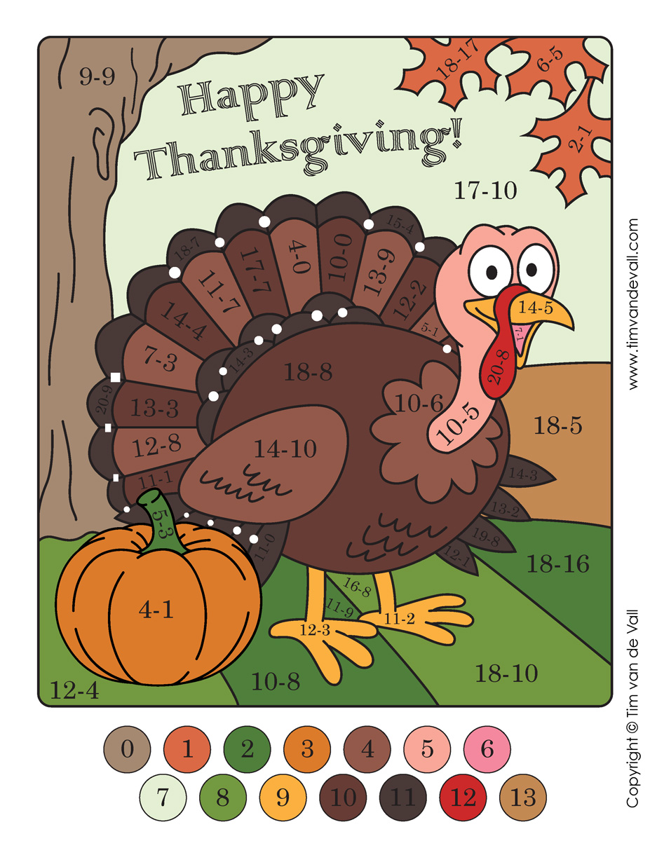 thanksgivingcolorbynumberssubtractionanswerkey Tim's Printables