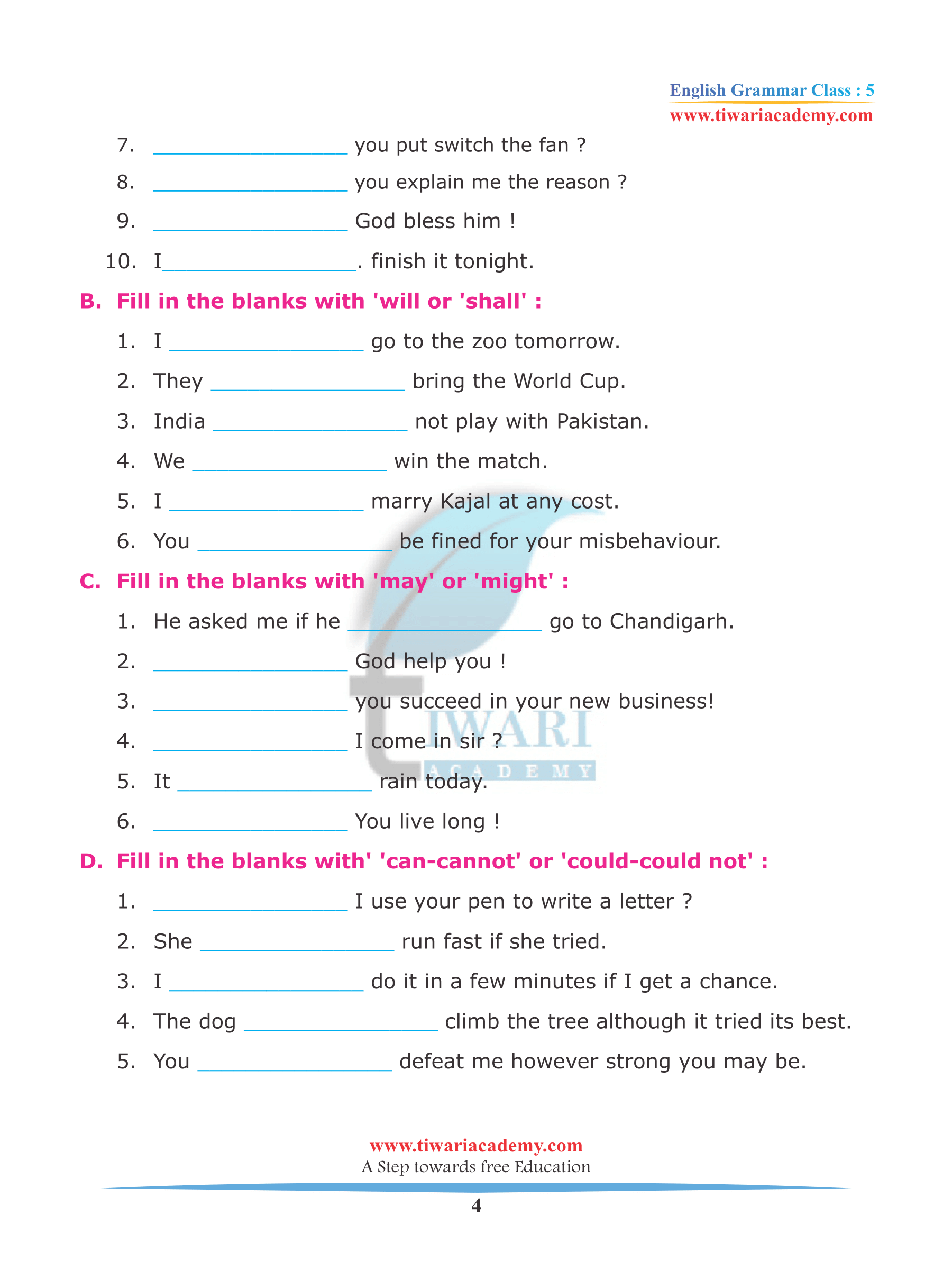 class 5 english grammar chapter 9 modals use of could may can etc