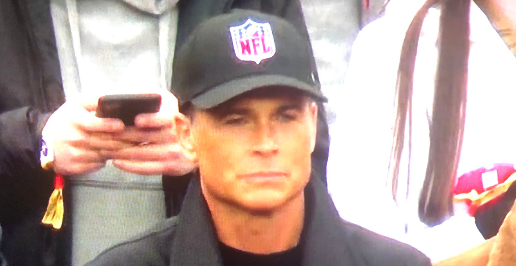 The actor attended the game and was shown . Actor Rob Lowe Gets Roasted For Dressing Like An Nfl Ref During Nfc Title Game Pic Tweets
