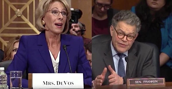 Betsy DeVos gay conversion therapy Al Franken