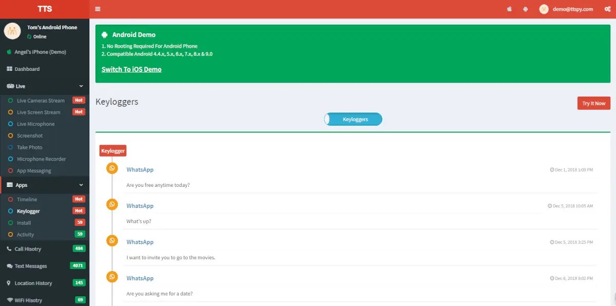 It’s the easiest way to check on children, staff members and other people. The Best Remotely Keylogger For Android Ttspy
