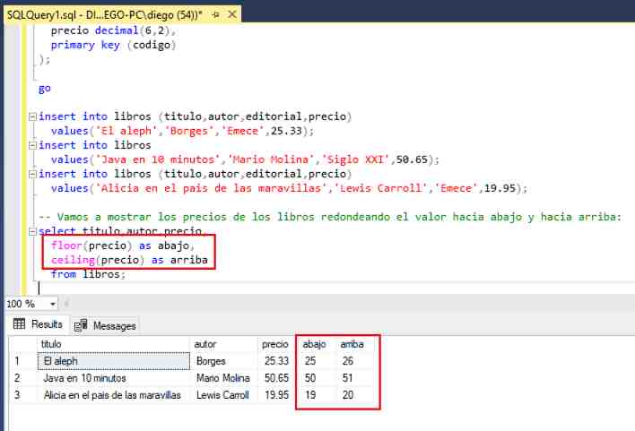 Return the smallest integer value that is greater than or equal to a number:. Tutorial de SQL Server