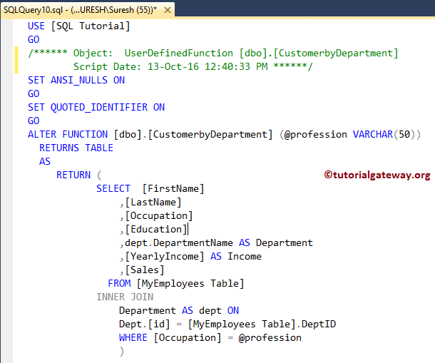 The inner join keyword selects records that have matching values in both tables. Alter User Defined Functions in SQL