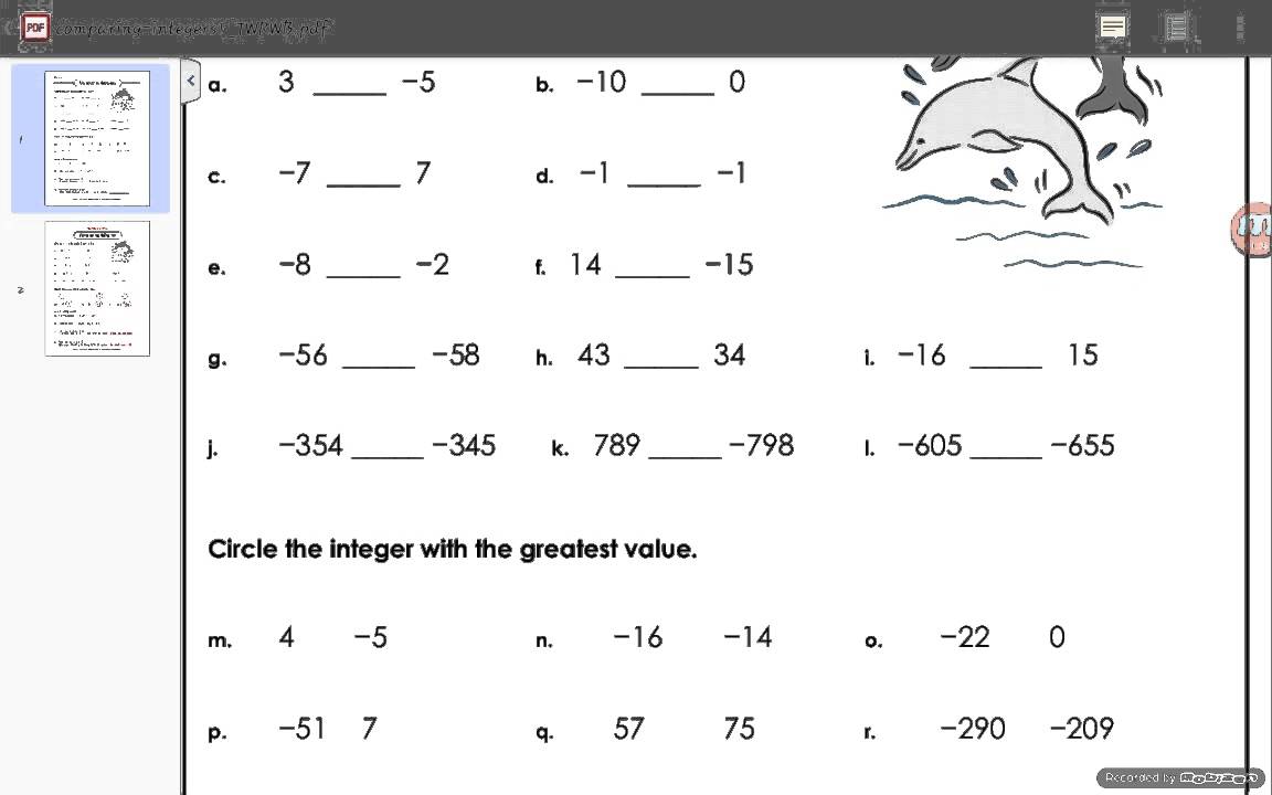 7th grade integers worksheets