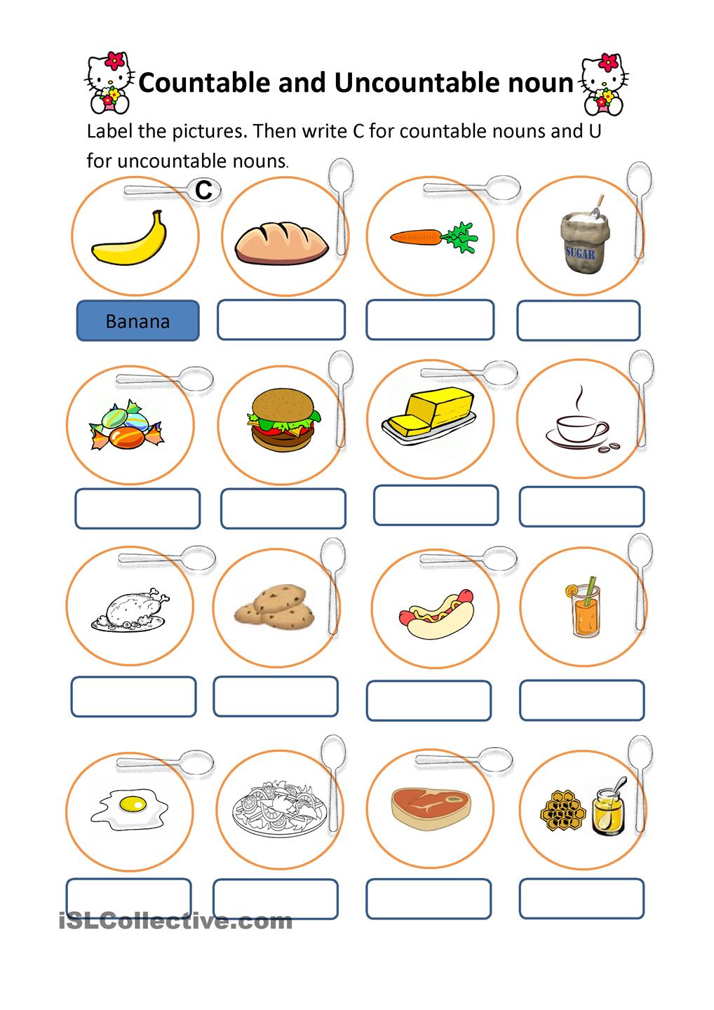 countable and uncountable nouns worksheets samples