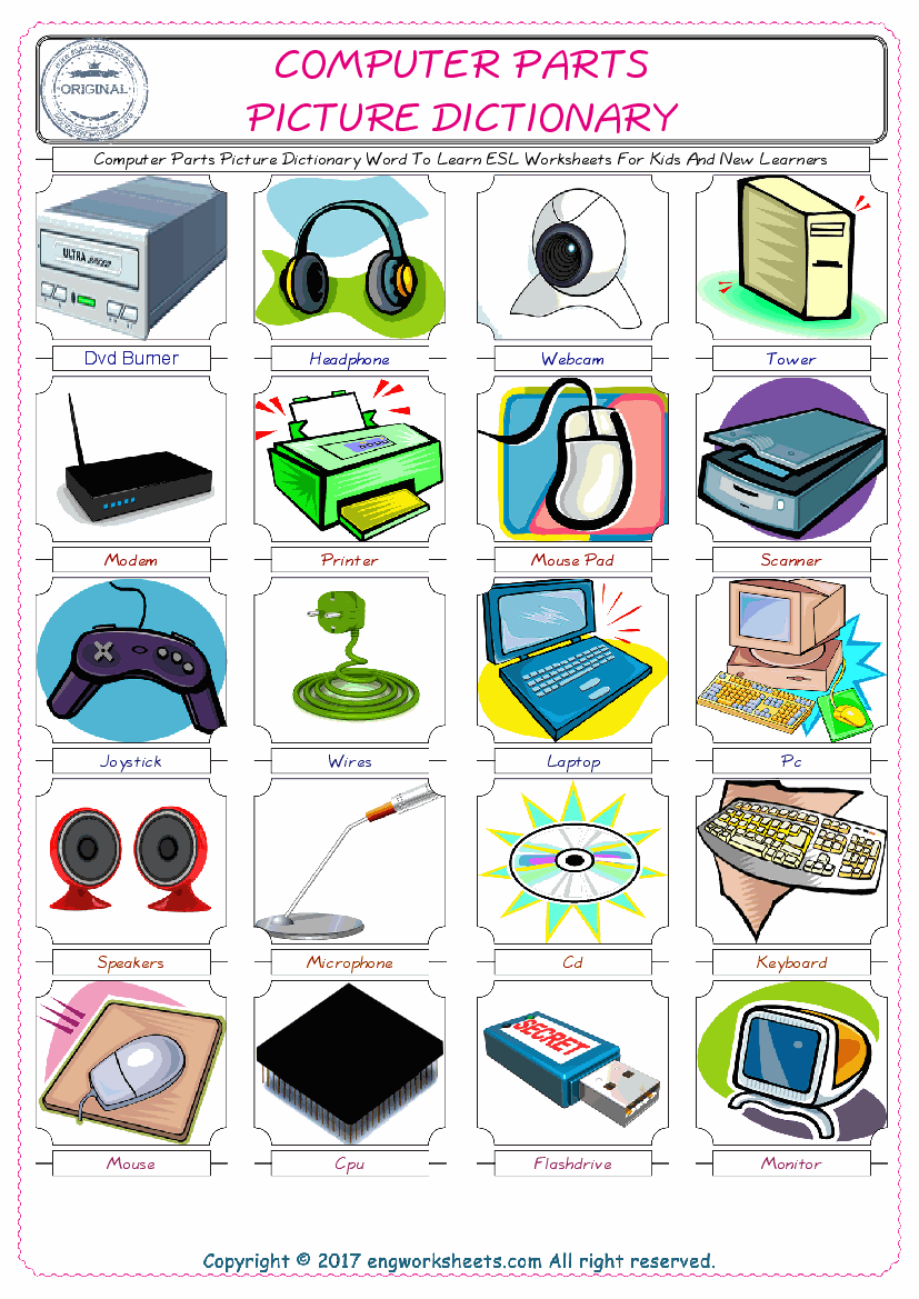 computer parts worksheets for kindergarten