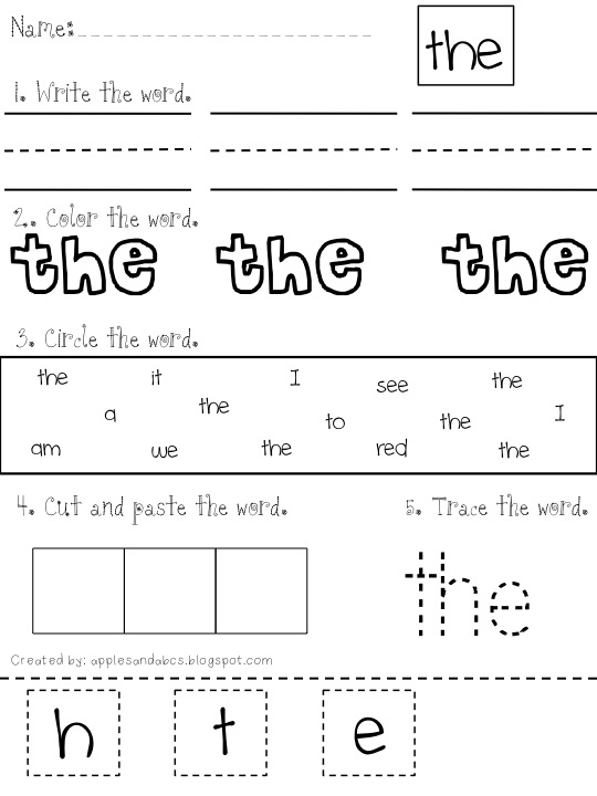 sight word on worksheets