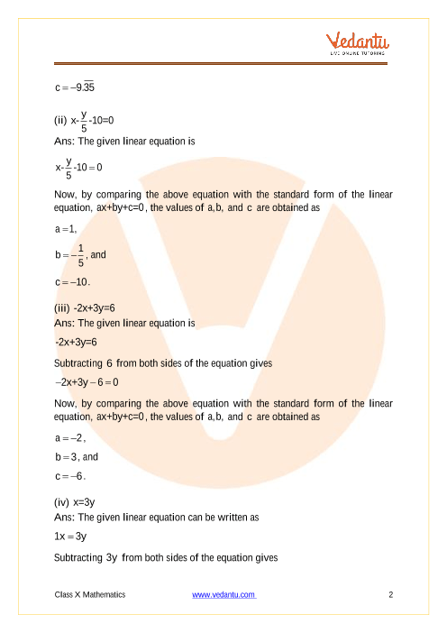 Linear Equations In Two Variables Class 9 Worksheet With Answers ...