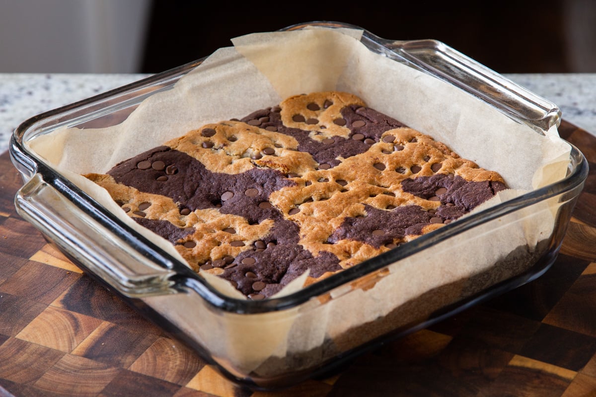 brookie in the baking pan after baking