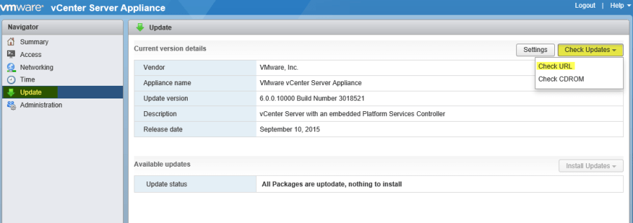 VCSA MUI 11 - Update via the web