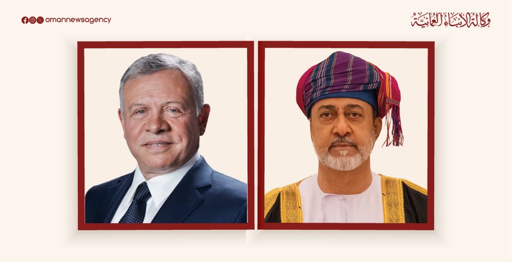 جلالة السلطان وجلالة ملك الأردن يناقشان جهود خفض التصعيد وحماية أمن المنطقة