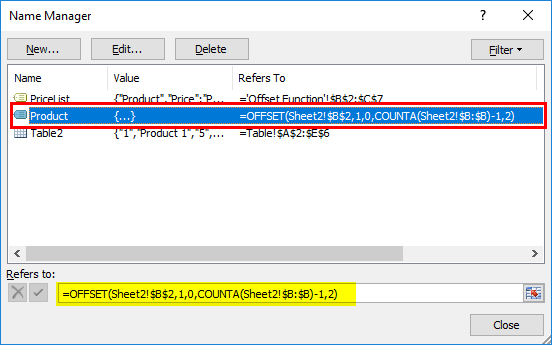 Использование функции смещения, пример 1-9