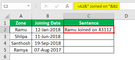 Объединение строк в Excel, пример 4.5