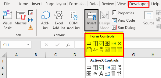 Form Controls in Excel Example 1 Что относится к элементам управления в форме