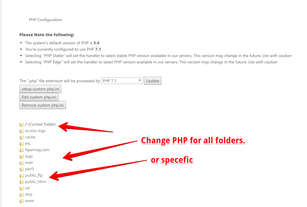 cPanel change or upgrade php version