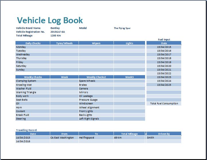 It has all the requested features, including columns for the date of service, work performed. Ms Excel Vehicle Log Book Template Word Excel Templates