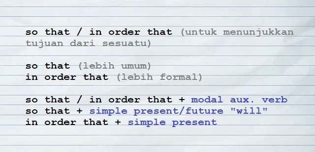Pengertian dan Contoh Kalimat So That / In Order That dan Artinya
