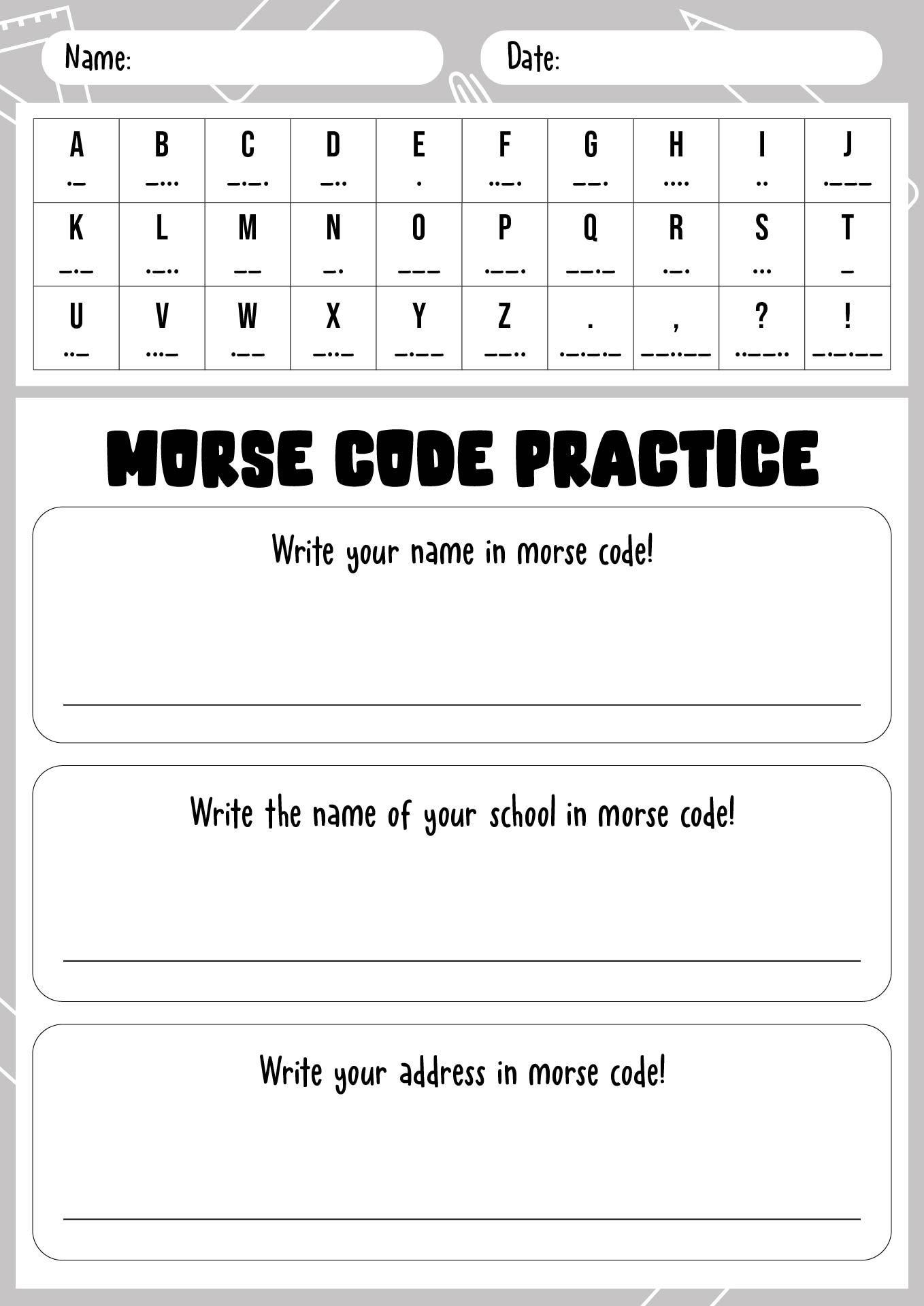 12 best images of printable morse code worksheet morse