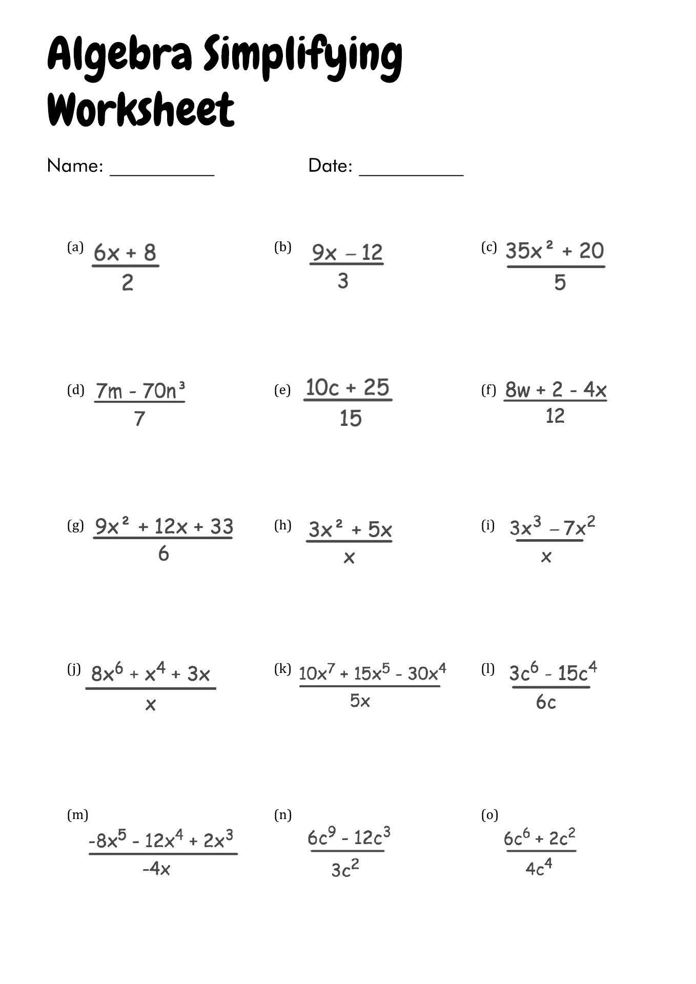 17 best images of simplifying algebra worksheets