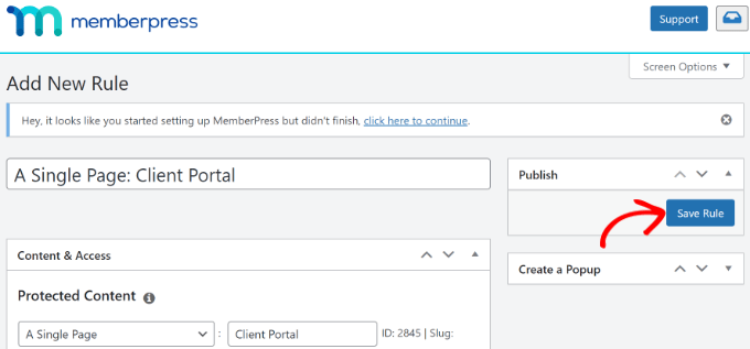 Save rule in MemberPress Save rule in MemberPress