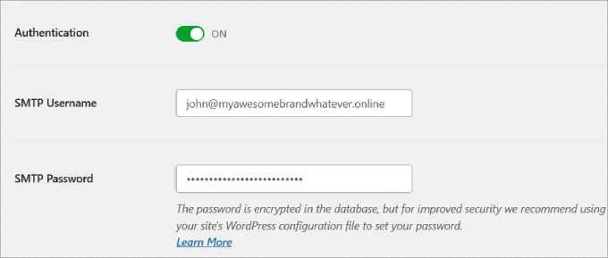SMTP username and password SMTP username and password