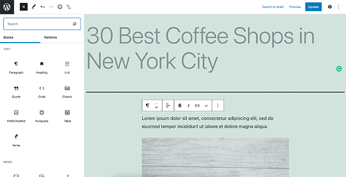 WordPress editor WordPress block editor
