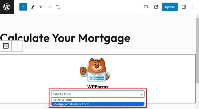 Selecting a WPForms form to add in the block editor Selecting a WPForms form to add in the block editor