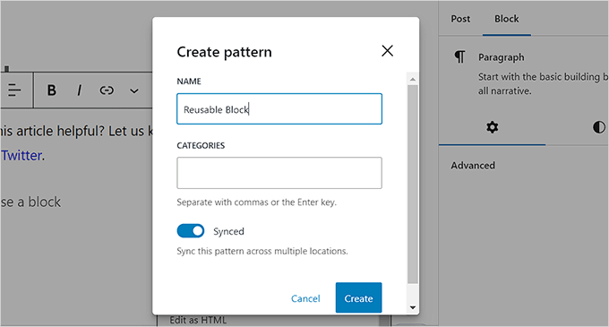 Add a name for the reusable block Add a name for the reusable block
