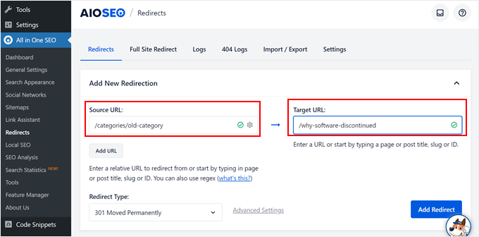 Redirecting a page with AIOSEO Redirecting a page with AIOSEO
