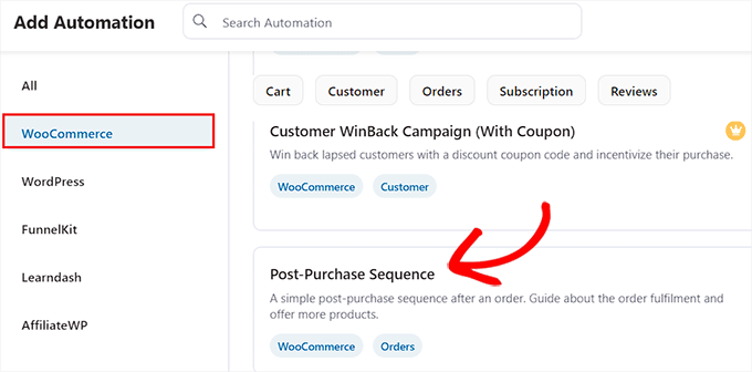Select post purchase sequence template Select post purchase sequence template