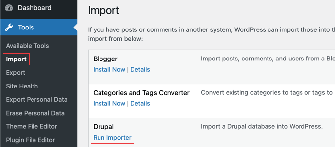 The WordPress Import Page The WordPress Import Page