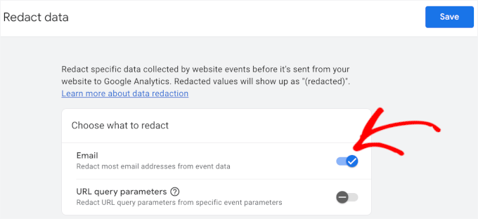 Enabling email redact Enabling email redact